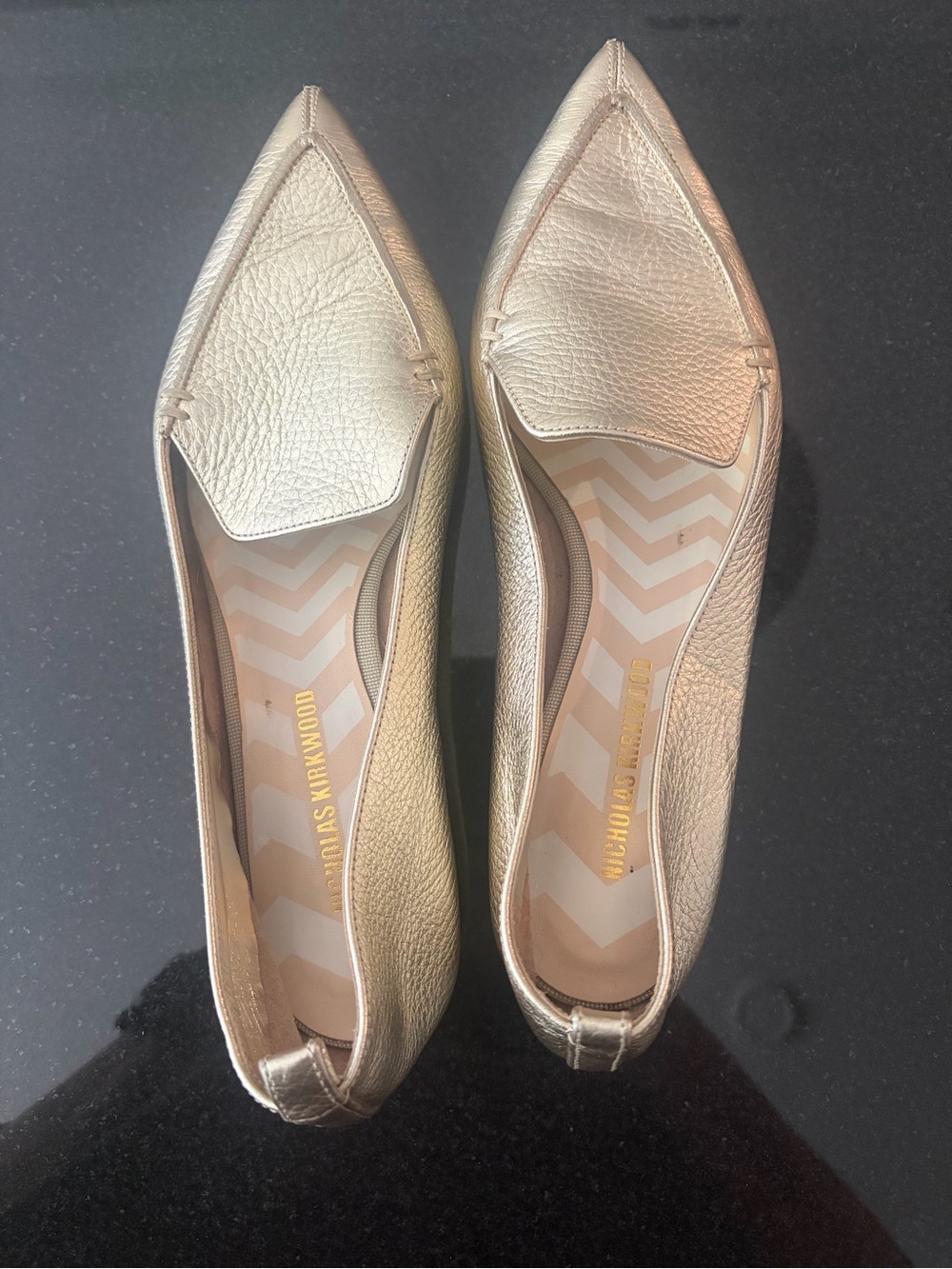 Nicholas Kirkwood Metallic Gold Pointed Beya Flats sz 39.5